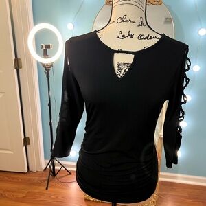 BCX Black Cut-Out Sleeve Blouse